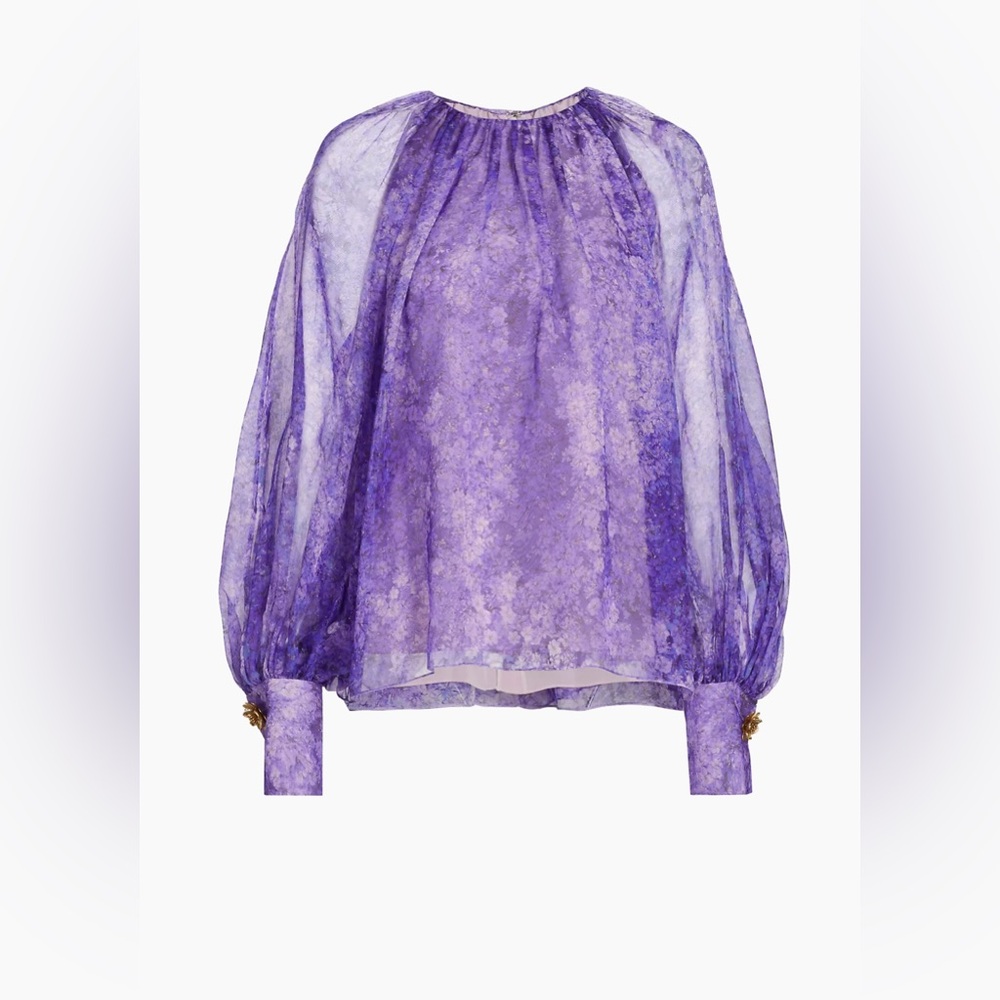 Oscar De La Renta Lilac Silk Chiffon Blouse MSRP $2490